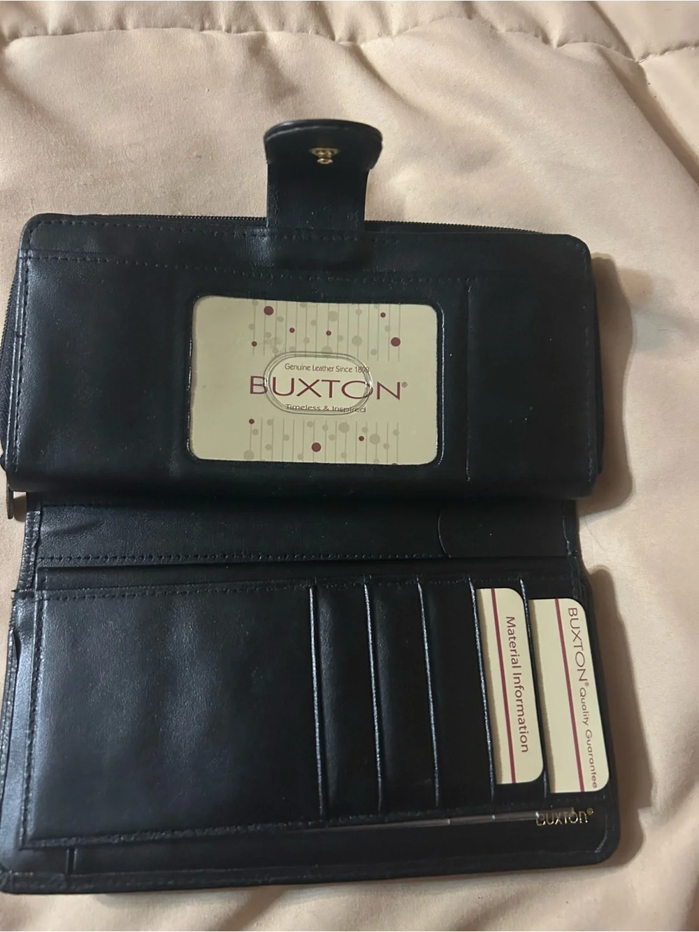 Buxton Black Leather Wallet with Branded ID Window